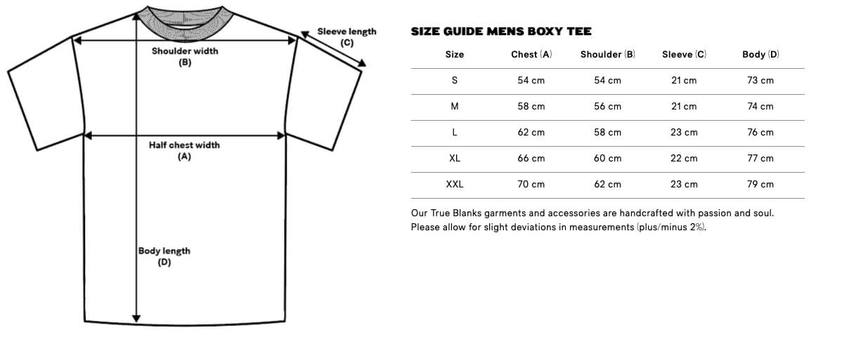 Größentabelle für Herren T-Shirt Boxy