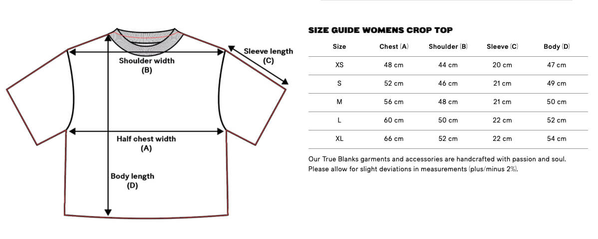 Größentabelle für Damen Crop Top