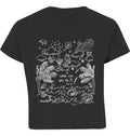 schwarzes Crop-Top Rückansicht mit weißer Doodle-Strandillustration und Schriftzug what can you do?!