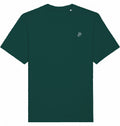 Dunkelgrünes T-Shirt in Frontansicht mit kleinem Logo-Print auf der Brust