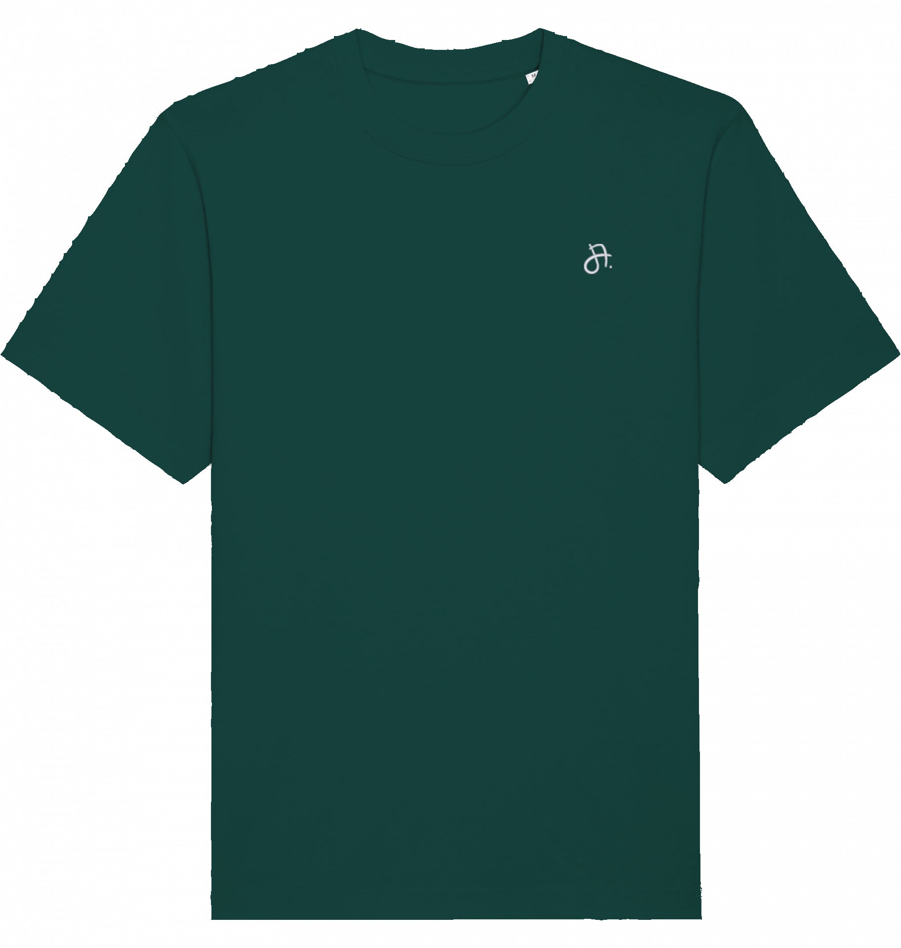 Dunkelgrünes T-Shirt in Frontansicht mit kleinem Logo-Print auf der Brust
