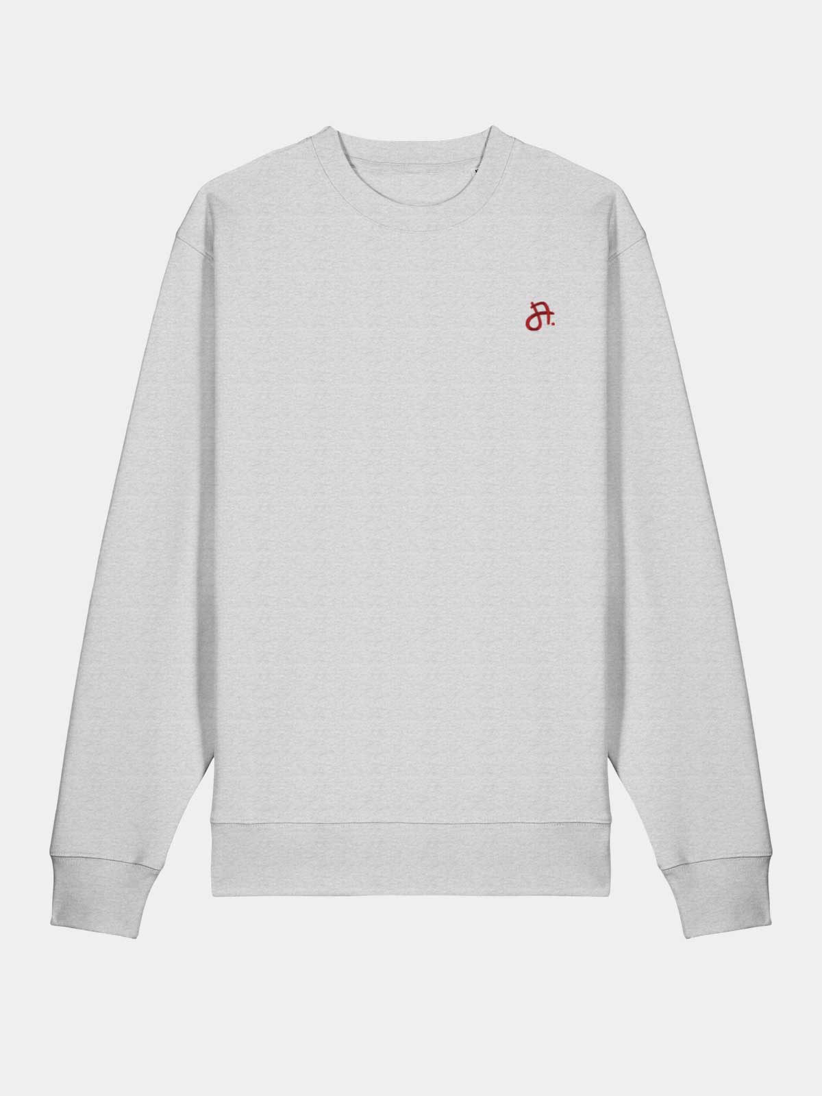 Hellgraues Sweatshirt vorne mit kleinem Logo-Print