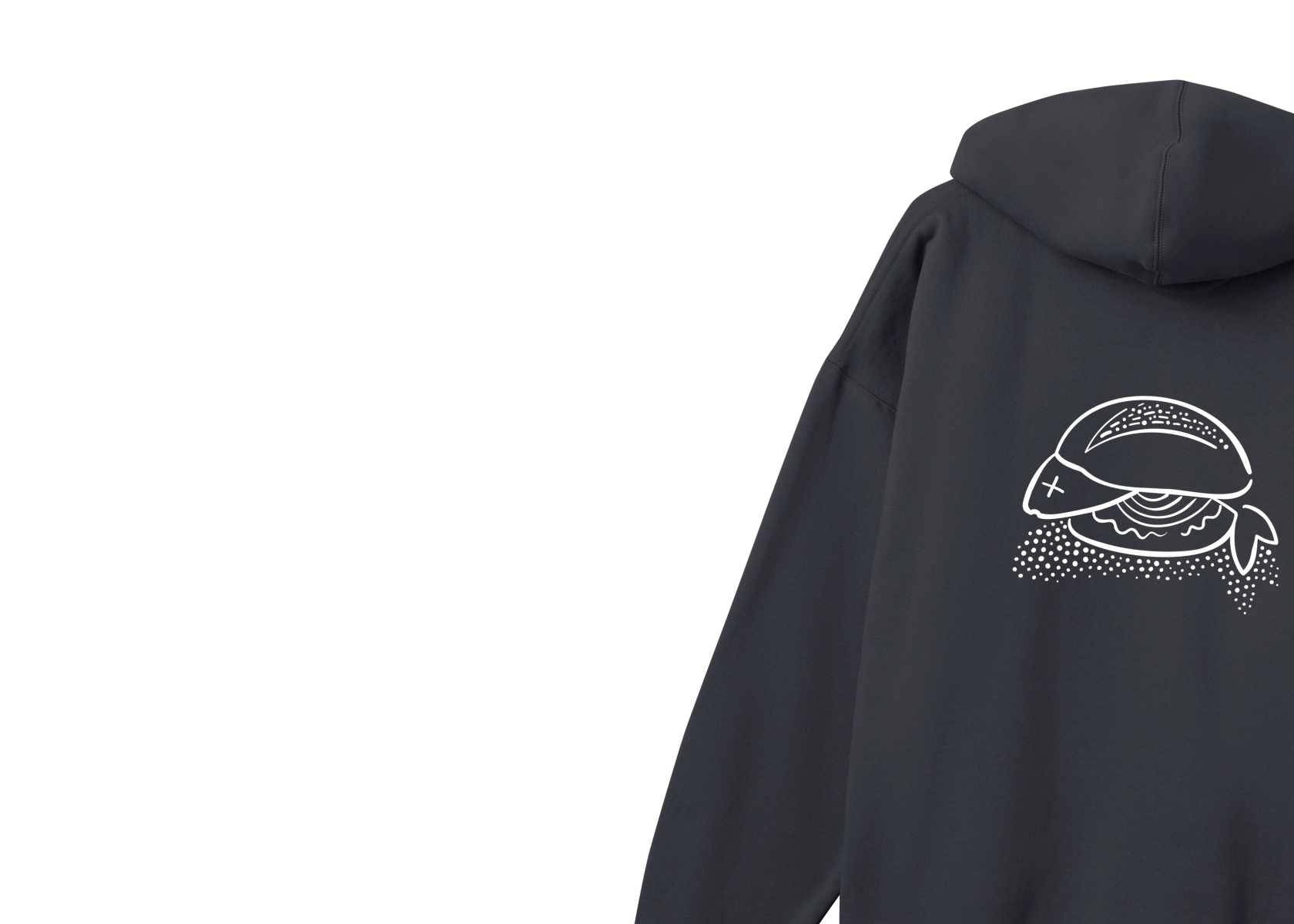 Schwarzer Hoodie (Pullover) von JA. Creations mit weißer Illustration, dem Fisch Bröt (Fischbrötchen) Motiv