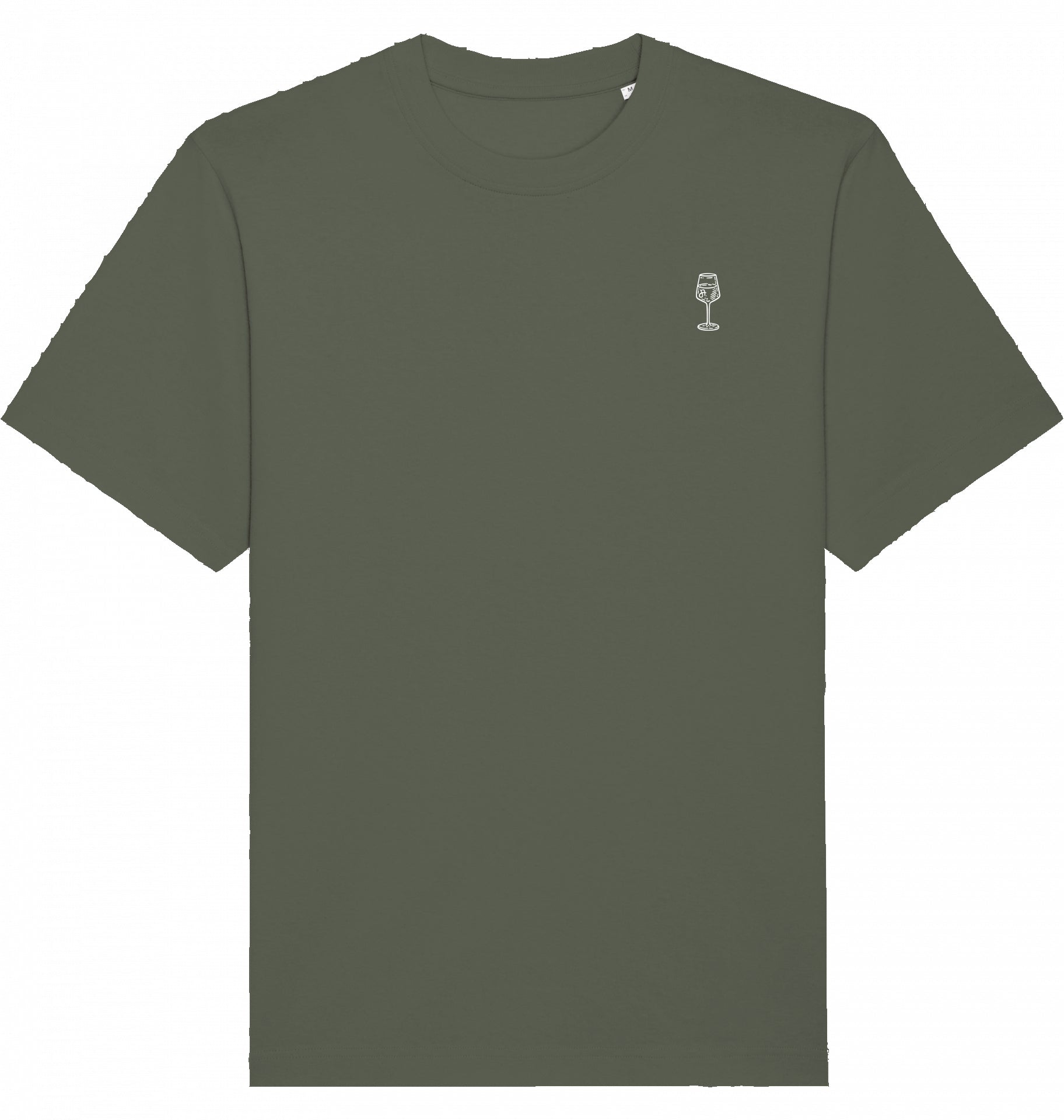 Olivgrünes T-Shirt von vorn mit kleinem Weinglas-Print