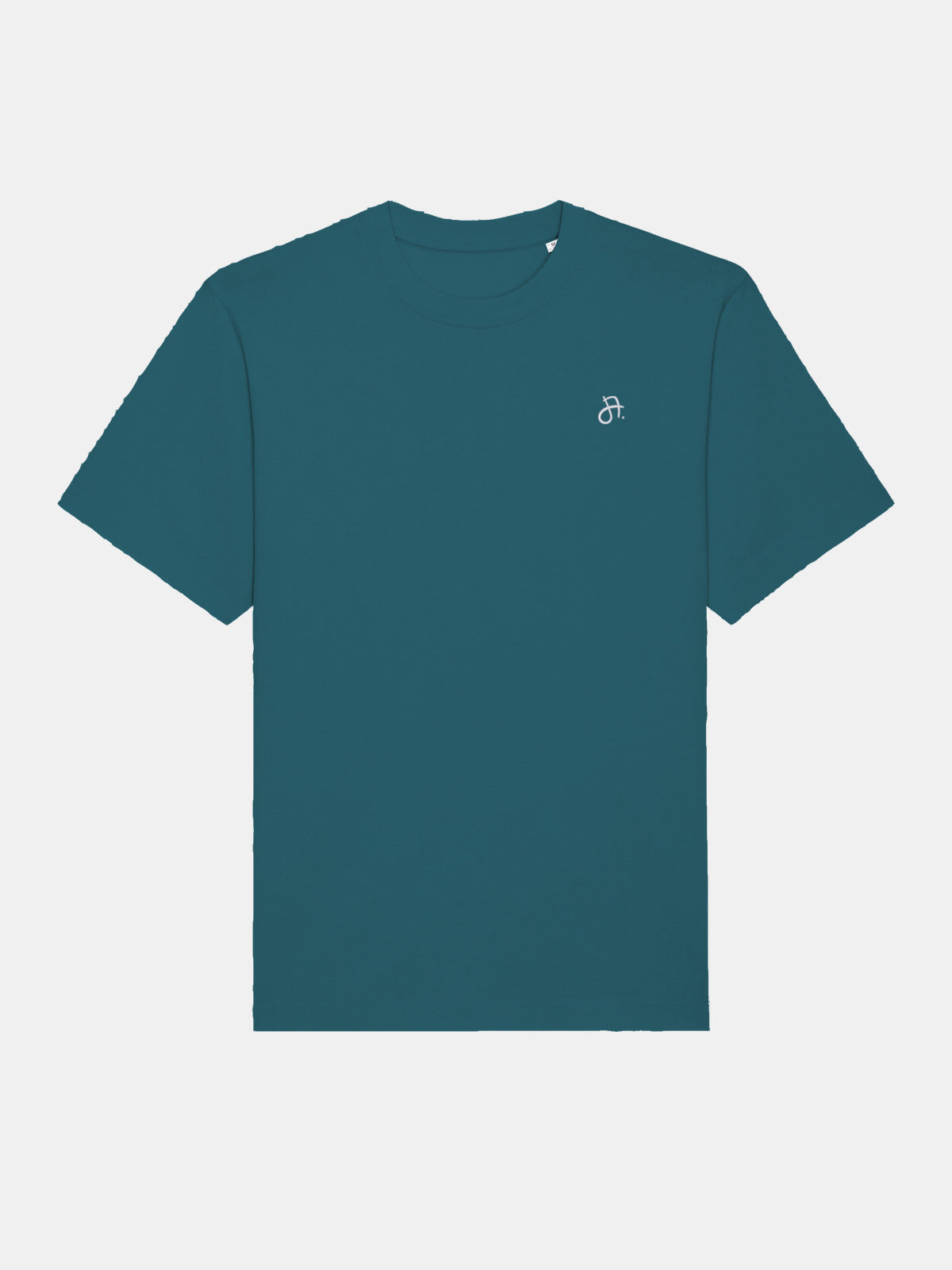 Petrolfarbenes T-Shirt von vorn mit kleinem Logo-Print auf der Brust