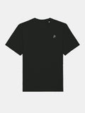 Schwarzes T-Shirt vorne mit kleinem Logo-Print.