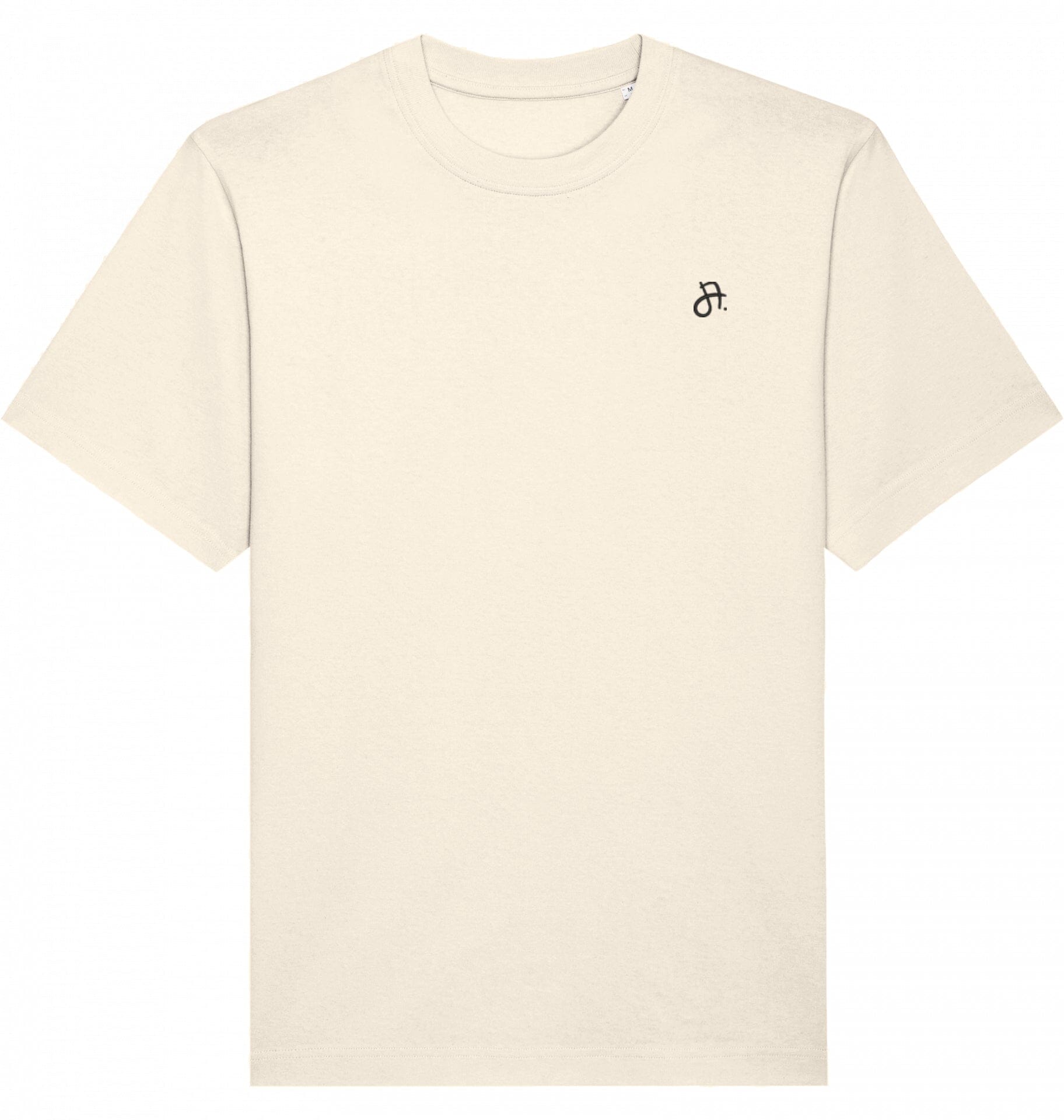 T-Shirt creme mit kleinem schwarzen Logo auf linker Brust, Vorderseite
