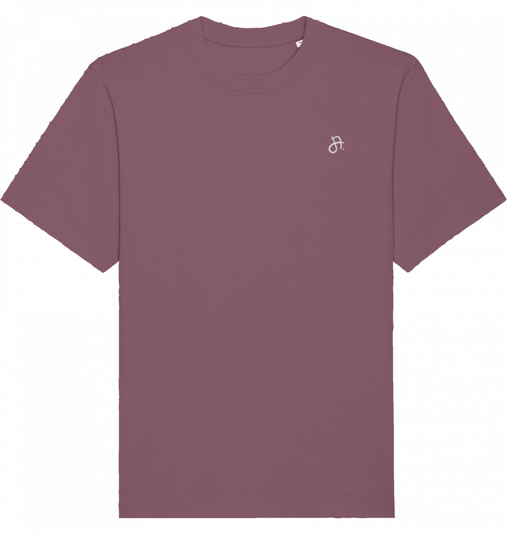 Mauvefarbenes T-Shirt von vorn mit kleinem Logo-Print auf der Brust
