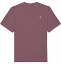 Mauvefarbenes T-Shirt von vorn mit kleinem Logo-Print auf der Brust