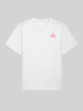 Weisses T-Shirt mit kleinem rotem Logo-Print auf der Brust